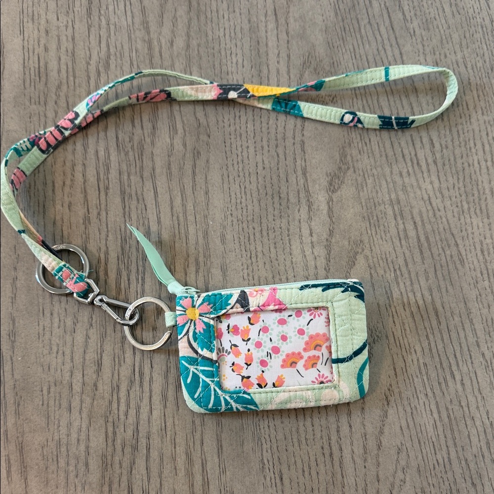 Vera Bradley Floral Lanyard ID Holder in Light Green and Teal